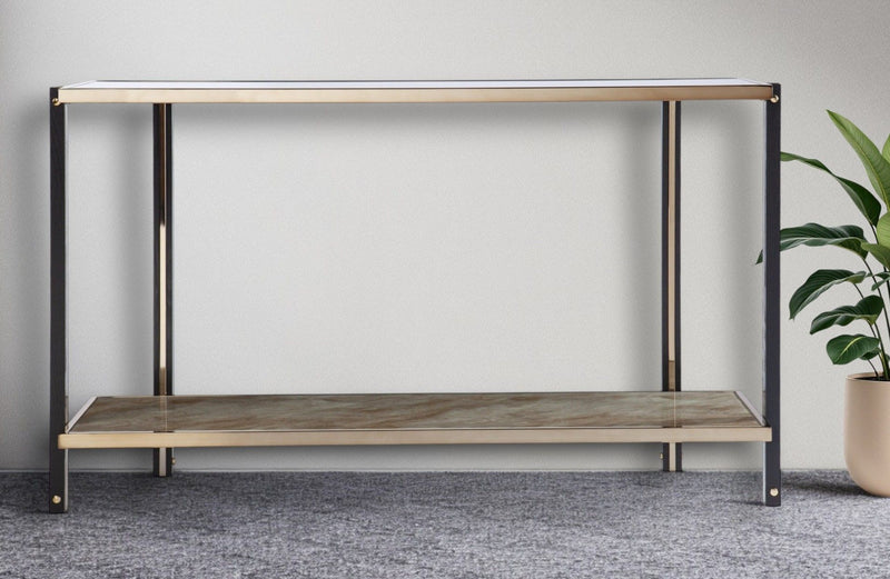 Smoky Mirrored Glass Console Table With Shelf - Smoky / Black / Champagne