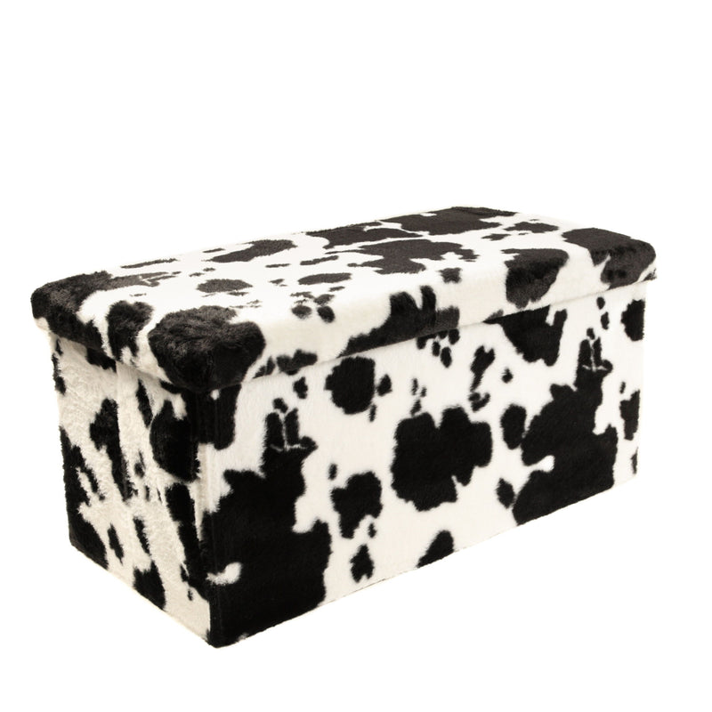 Plastic Cow Print Storage Ottoman - White / Black