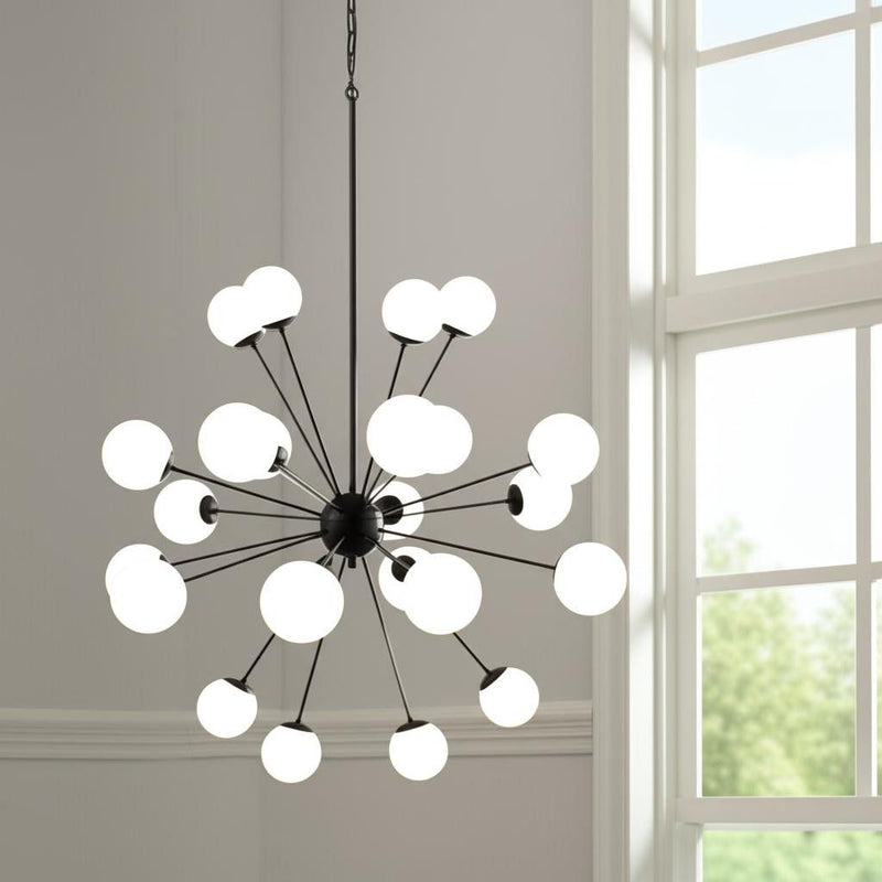 Eleven Light Frosted Metal And Glass Dimmable Chandelier With White Shades - Black