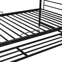 Load image into Gallery viewer, Twin Over Twin Metal Bunk Bed with Shelf and Guardrails, Black
