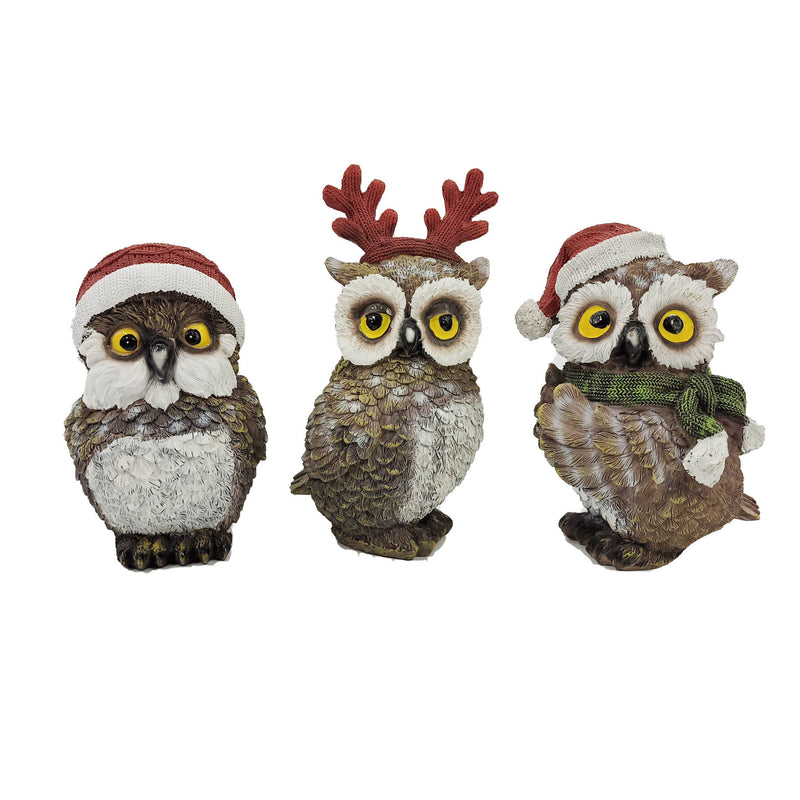 Owl Figurine (Set of 3) (552240) - Brown / White / Red