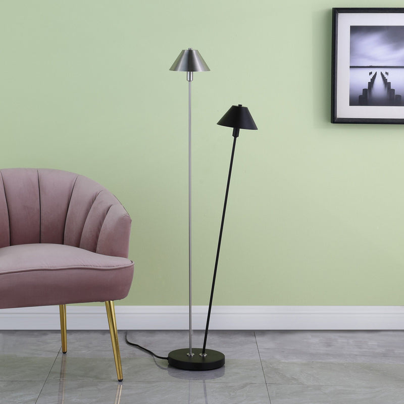 Two Lights LED Novelty Floor Lamp With Black And Silver Empire Shade - Nickel