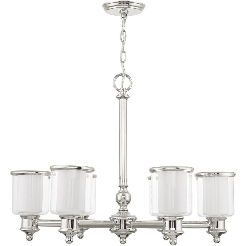 Six Light Metal Dimmable Chandelier With Shades - Nickel / Clear / Opal