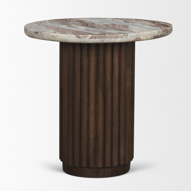 Marble Round Pedestal End Table - Brown / Pink