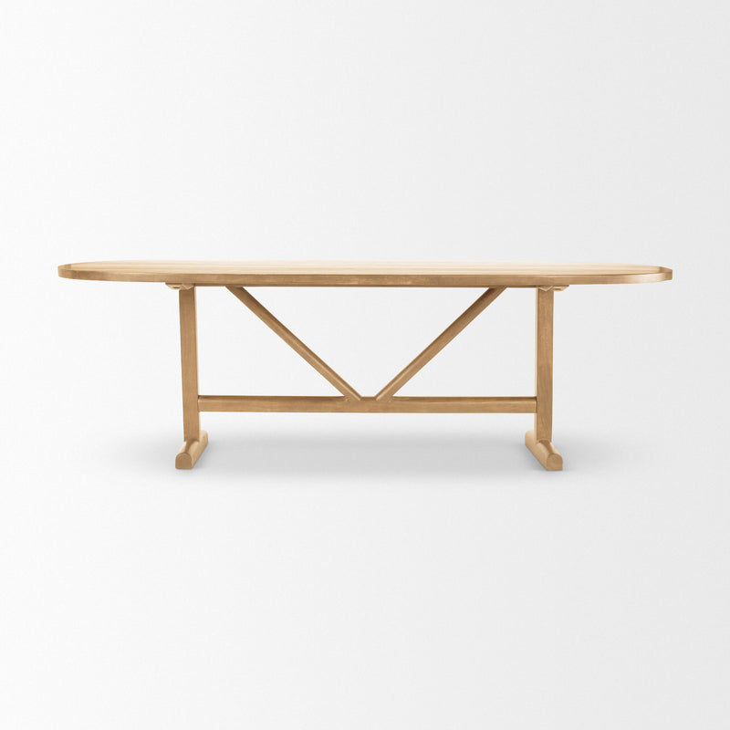 Solid Wood Trestle Base Oval Dining Table - Brown