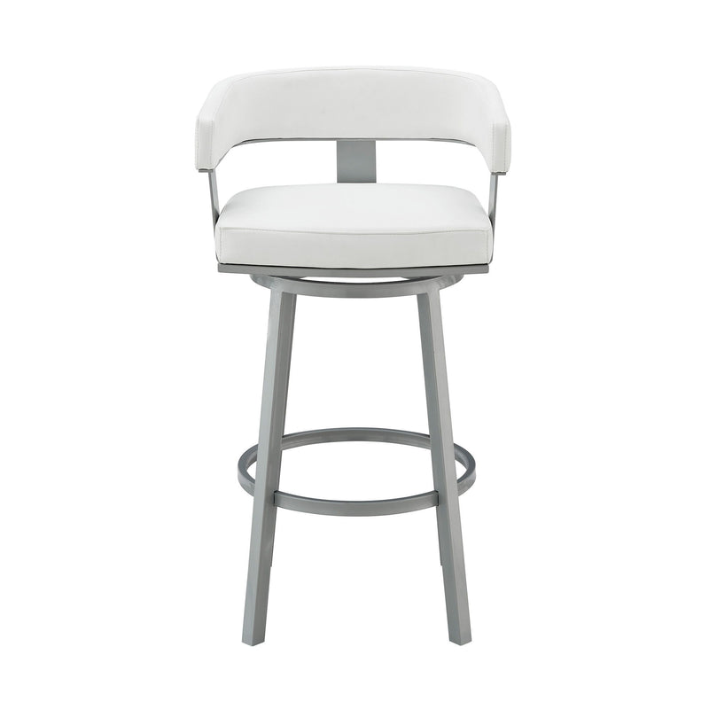 Faux Leather And Iron Swivel Low Back Counter Height Bar Chair - White And Gray