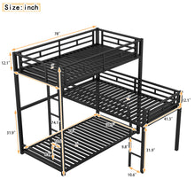 Load image into Gallery viewer, L-Shaped Triple Twin Size Bunk Bed, Industrial Design With Integrated Ladder And Full Length Guardrails - Black
