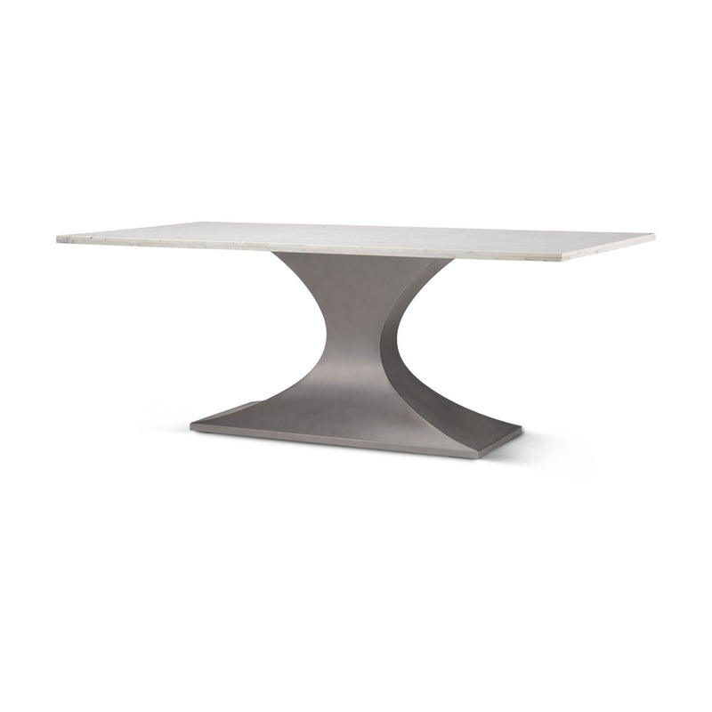 Marble Iron Pedestal Base Dining Table - White / Gray