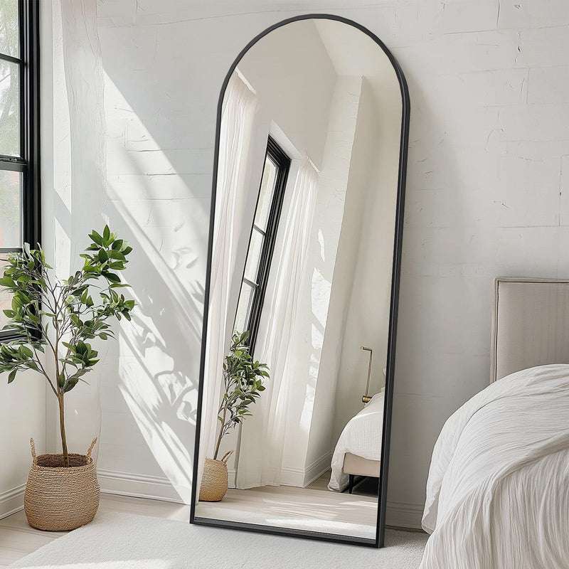 70" Aluminum Arch Freestanding Framed Standing Mirror - Black