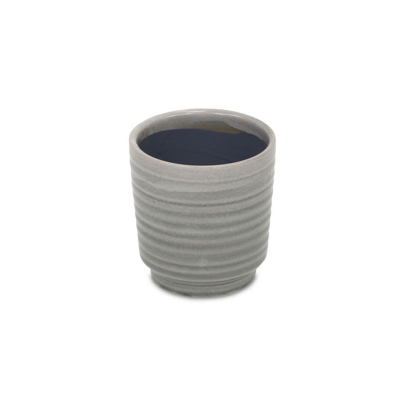 Striped Round Pot Planter (487470) - Gray