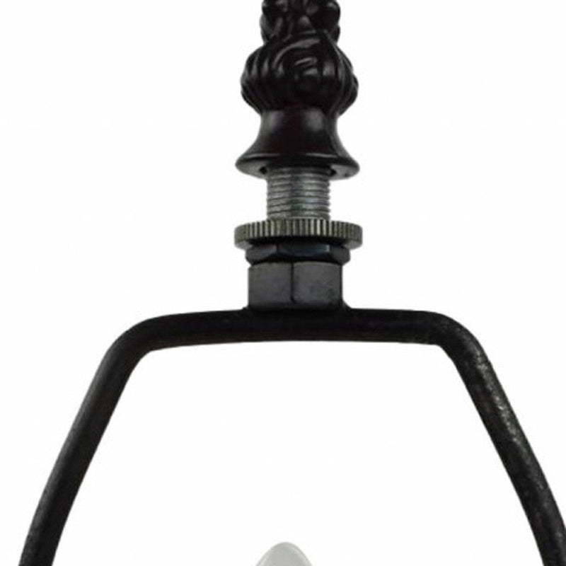 Metal Candlestick Table Lamp With Red And Black Novelty Shade - Dark Brown