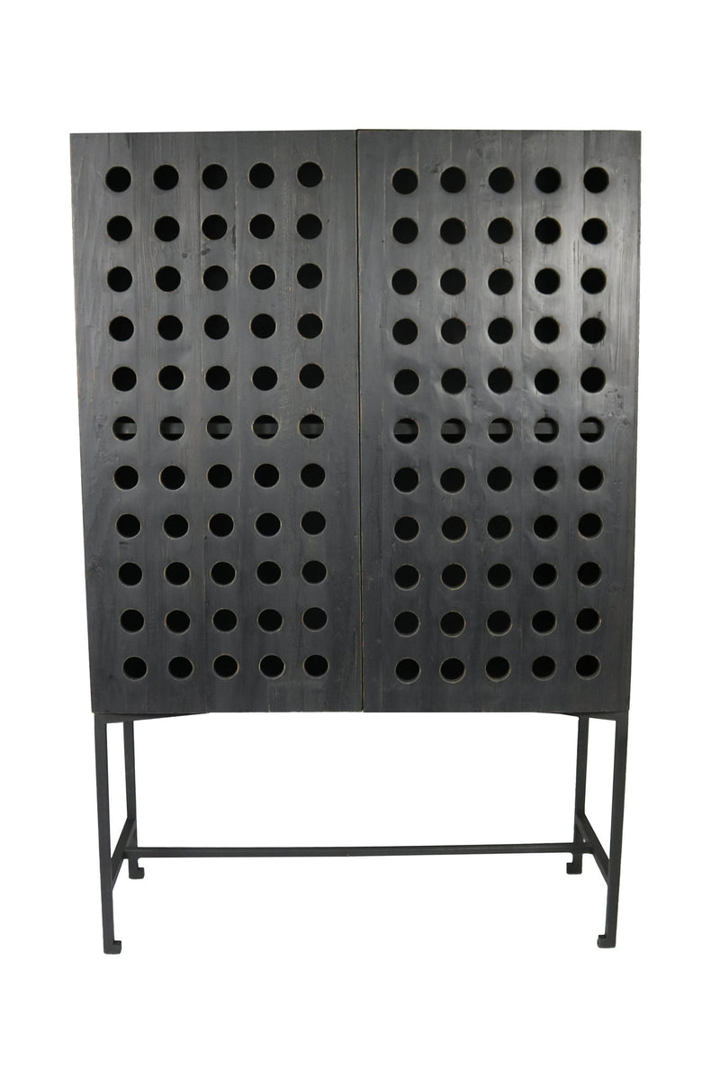 Solid Wood And Metal Holey Two Door Accent Chest - Dark Gray