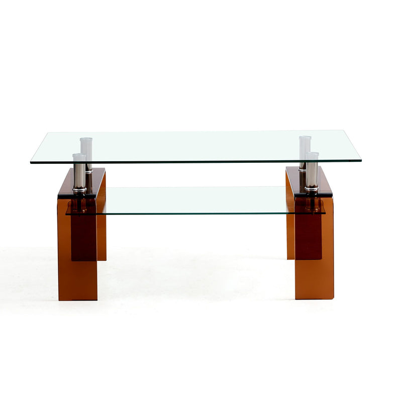 39" Glass Coffee Table With Shelf - Clear And Brown
