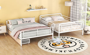 Full XL Over Queen Metal Bunk Bed with 2 Drawers, White