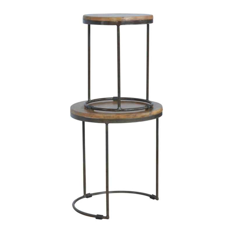 Solid Wood Round Footstool (Set of 2) - Brown