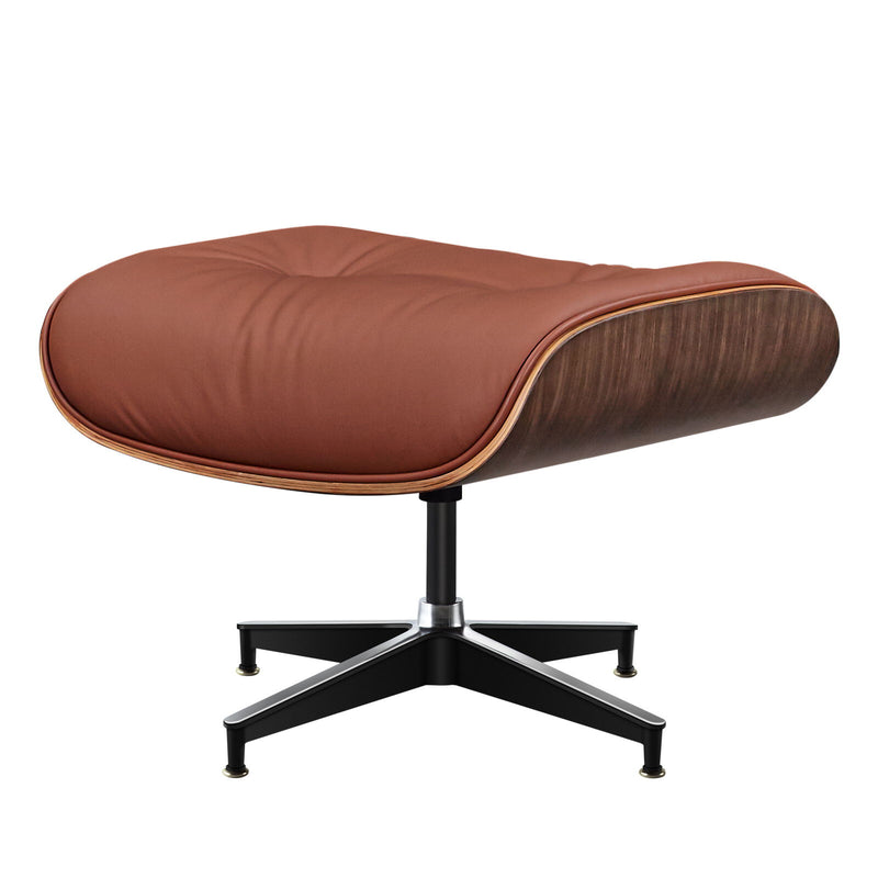 27" Tufted Genuine Leather Swivel Lounge Chair With Ottoman - Light Brown / Walnut