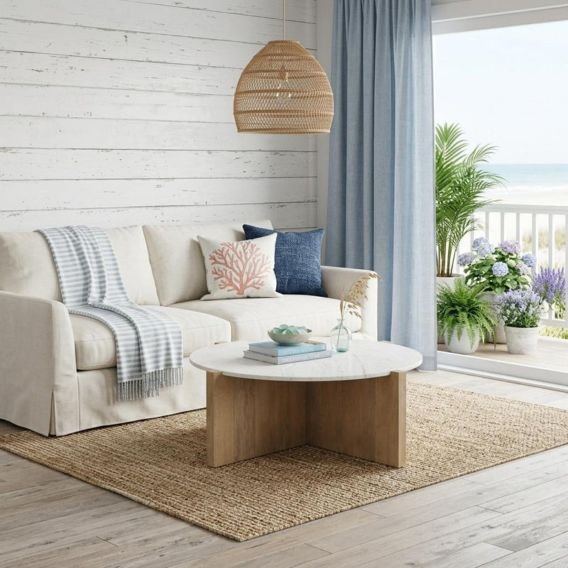 Marble Round Coffee Table - White / Brown