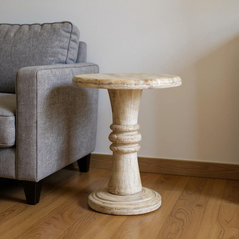 28" Solid Wood Round Pedestal End Table - Brown