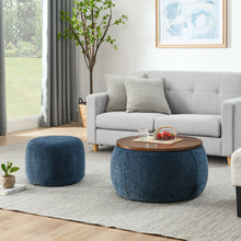 Load image into Gallery viewer, Round Storage Ottoman, 2 In 1 Function, End Table And Ottoman
