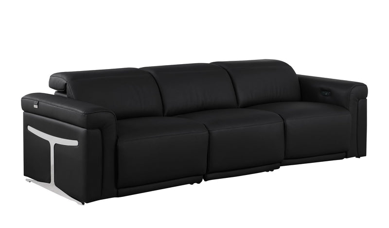 Top Grain Leather Reclining Metal USB Sofa (720428) - Black