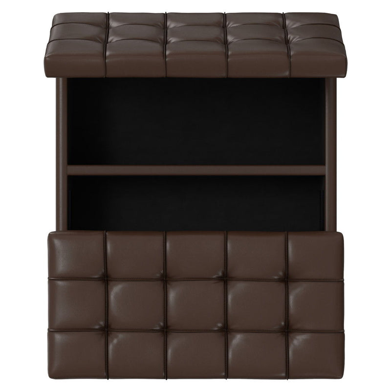 30" Leather Cocktail Ottoman With Storage - Brown / Black