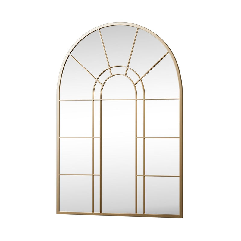 41" Arch Metal Window Pane Framed Accent Mirror - Gold
