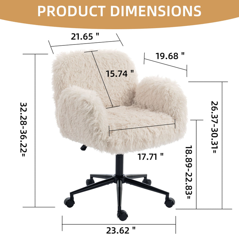 Swivel Chair With Adjustable Armrests And Wheels For Home Office - Beige