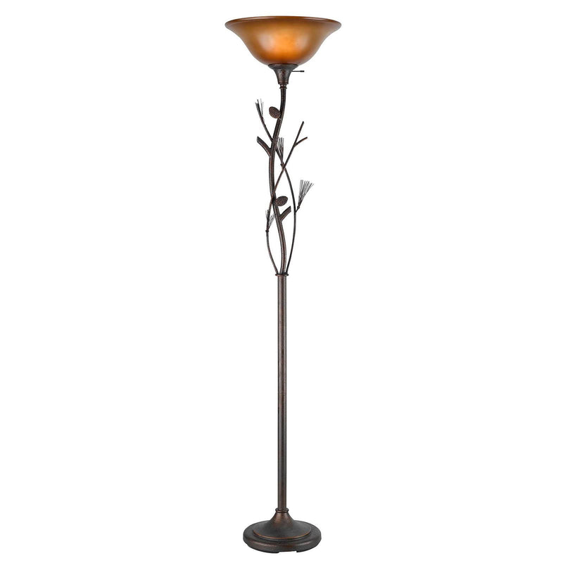 Torchiere Floor Lamp With Brown Frosted Glass Dome Shade - Amber Rust