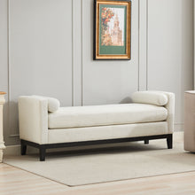 Load image into Gallery viewer, Elegant Upholstered Bench, Daybed, Ottoman With Wood Legs &amp; Bolster Pillows - Ivory Boucle

