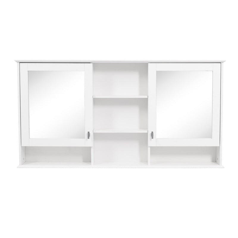 Wall Mount Mirror Cabinet With Adjustable Shelves - White
