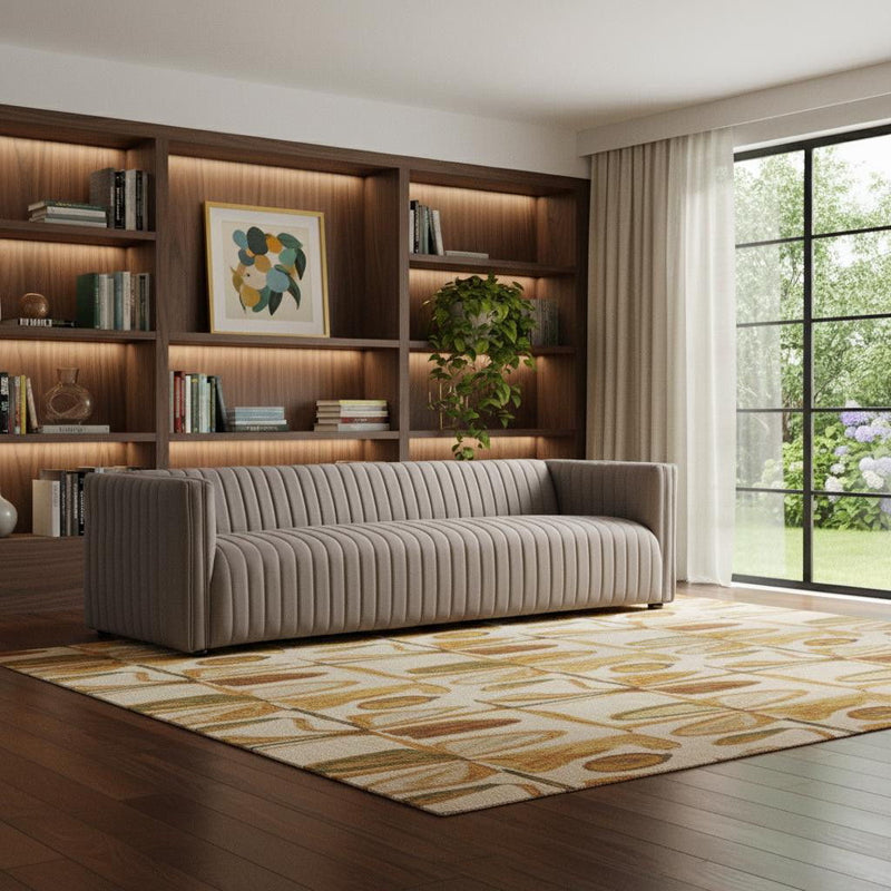 Fabric Solid Wood Sofa - Brown