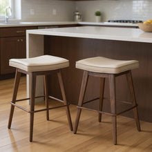 Load image into Gallery viewer, 27" Faux Leather And Steel Backless Counter Height Bar Chairs (Set of 2) - Beige / Walnut
