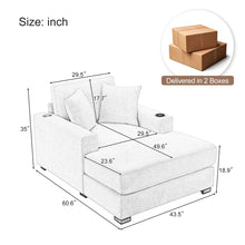 Load image into Gallery viewer, Oversized Chaise Lounger Modern Style Sofa Couch, With Pillows, Charge Station &amp; Cup Holders
