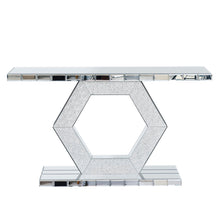 Load image into Gallery viewer, Sparkling Crystal Hexagon Mirror Entryway Premium Modern Foyer Console Table With Diamond Glass Effects, Dual Tier Luxury Sofa Table - Silver
