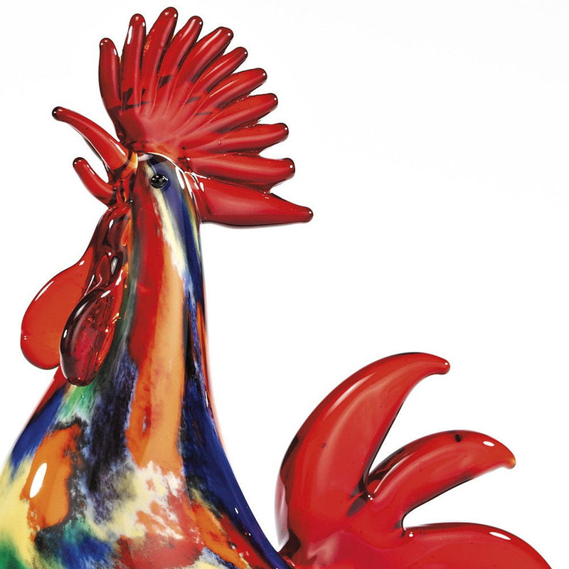 Murano Rooster Figurine Tabletop Sculpture - Red