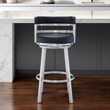 Load image into Gallery viewer, 39" Faux Leather Swivel Low Back Bar Height Bar Chair - Black / Silver
