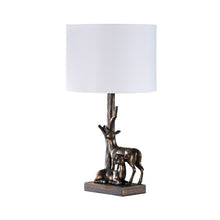 Load image into Gallery viewer, Mom And Baby Deer Table Lamp With White Drum Shade - Bronze
