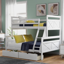 Load image into Gallery viewer, Twin over Full Bunk Bed with Ladder, Two Storage Drawers, Safety Guardrail, White
