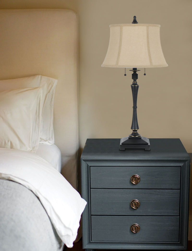 Metal Two Light Candlestick Table Lamp With Beige Empire Shade - Black