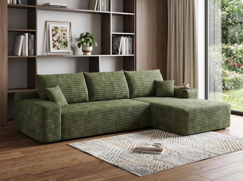 Corduroy Modular L Shaped Sofa And Chaise Sectional (762642) - Green