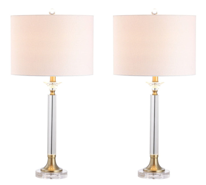 Table Lamps With Drum Shades (Set of 2) - Clear / Gold / White