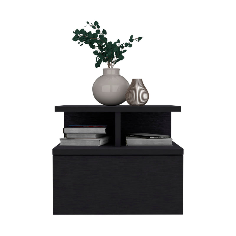 12" One Drawer Faux Wood Floating Nightstand - Black