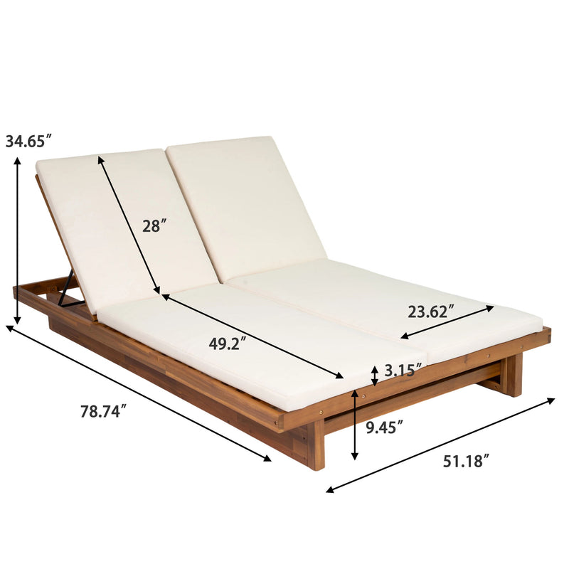 Double Sunlounger With Adjustable Backrest - Beige