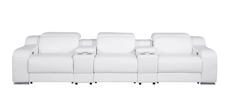 129" Reclining USB Reclining Sofa With Silver Legs - White