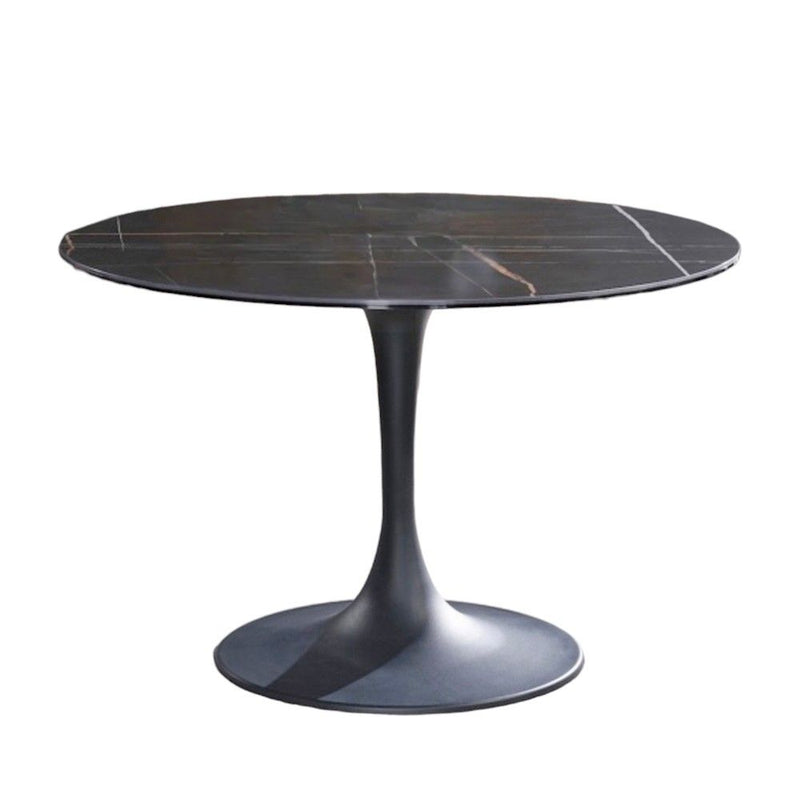 47" Rounded Ceramic And Metal Pedestal Base Dining Table - Black