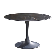 Load image into Gallery viewer, 47" Rounded Ceramic And Metal Pedestal Base Dining Table - Black
