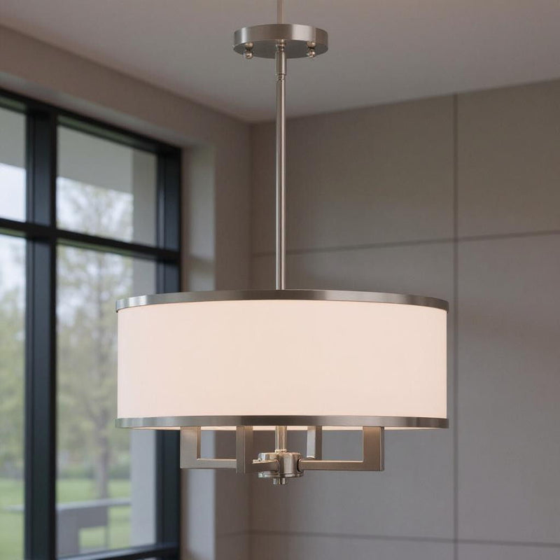 18'' Four Light Dimmable Chandelier With Shades - Pearl Silver / Nickel