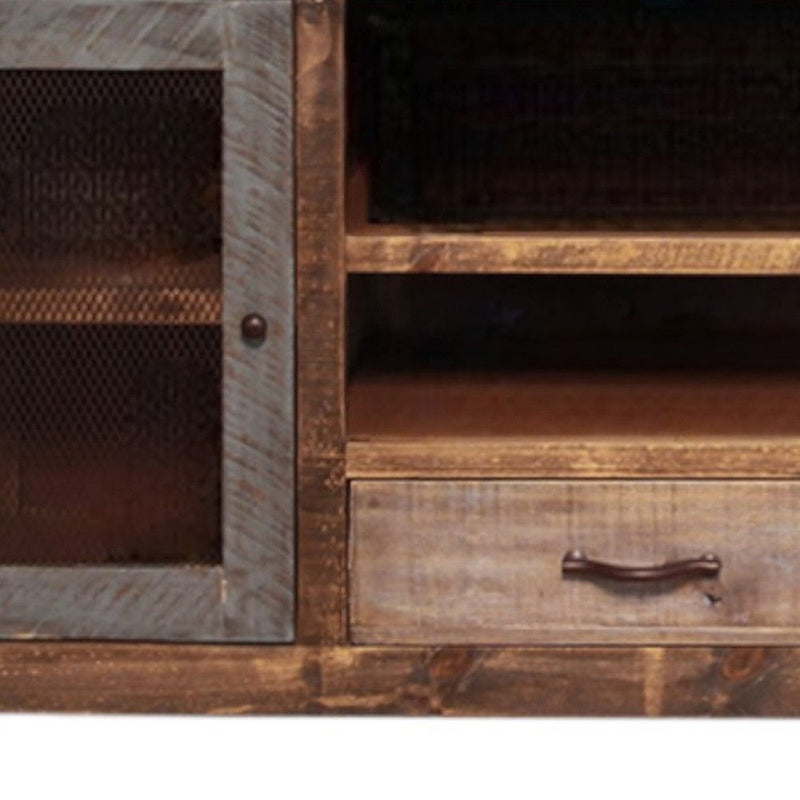 Wood Cabinet Enclosed Storage Distressed, TV Stand - Brown