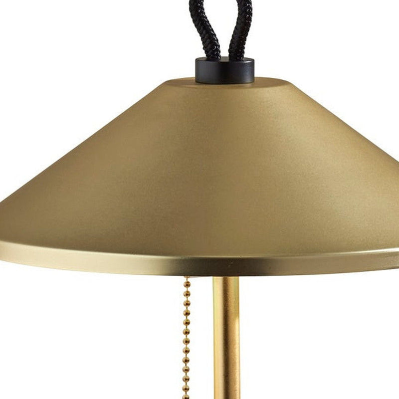 Metal Two Light Candlestick LED Table Lamp With Brass Cone Shade - Black And Gold