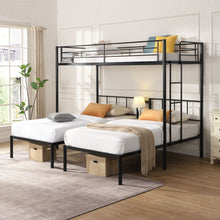 Load image into Gallery viewer, Twin Over Twin Over Twin Triple Bunk Bed With Safety Rails And Storage Shelf - Black

